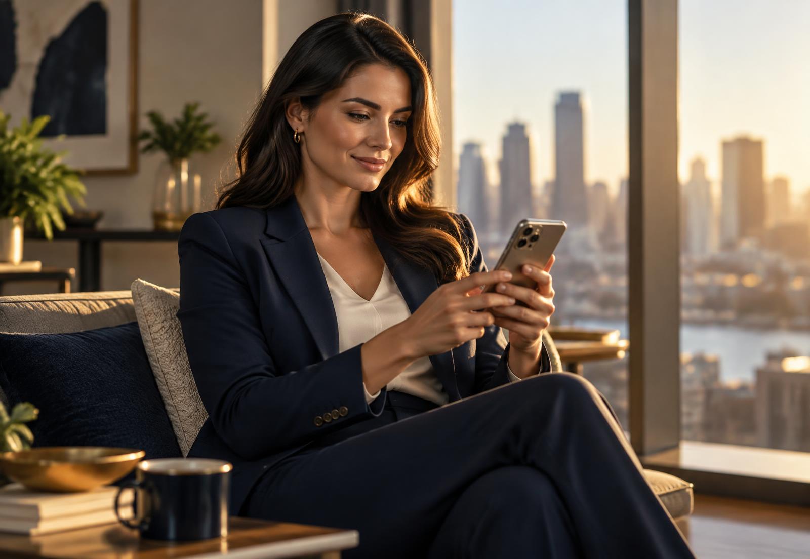Customer reviewing her finances on a smartphone